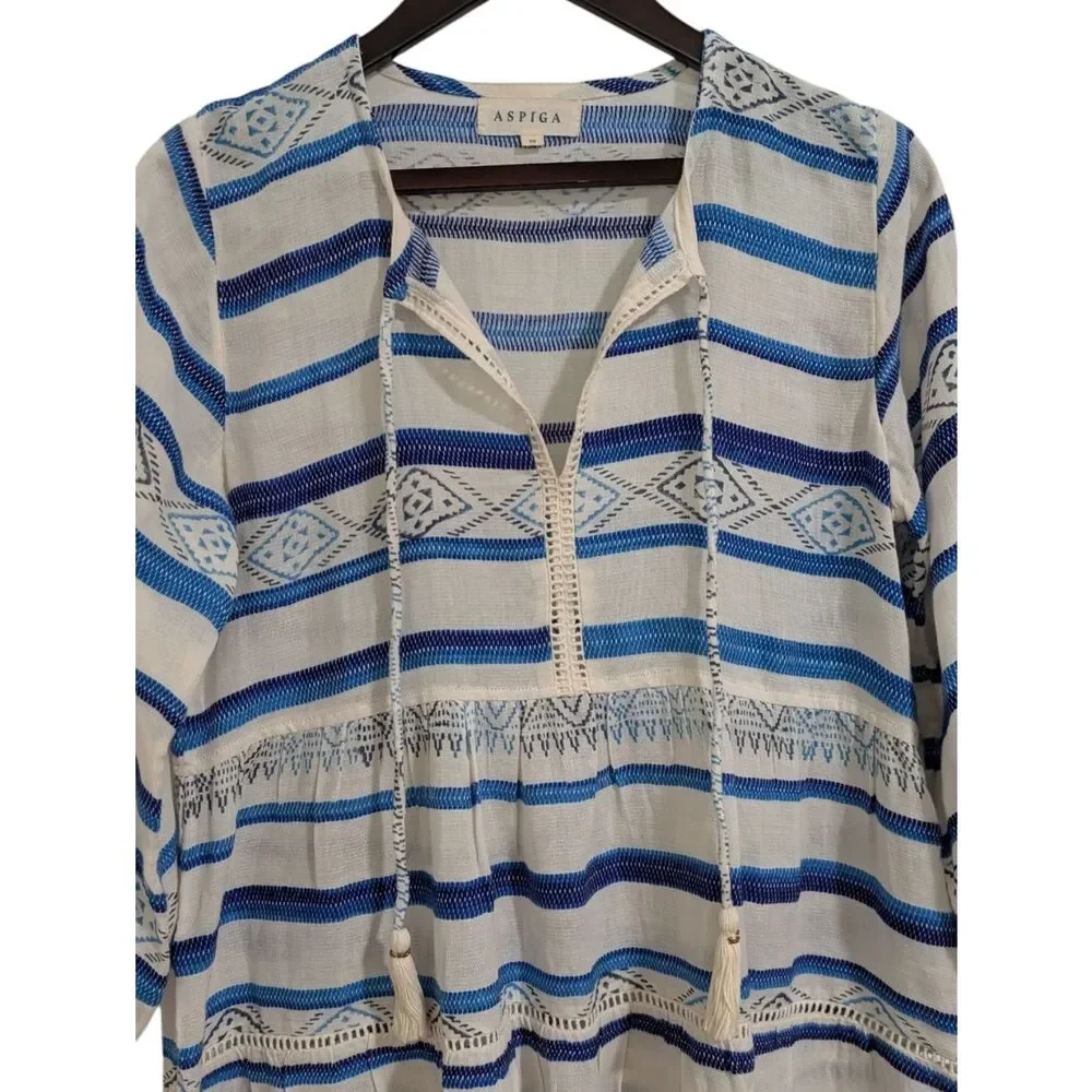 Aspiga Sophia Striped Kaftan Mini Dress - Blue & White Size M - Picture 4 of 6